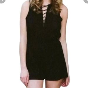 BRUNETTE THE LABEL Sz XS-S Lily Playsuit Romper Faux Suede Back Zipper NWT